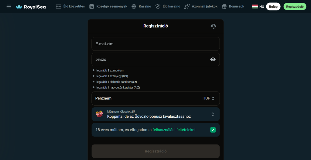 Royalsea hu Registration